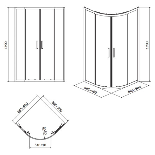 Душова кабіна Cersanit Arteco 90x90x190 см S157-002