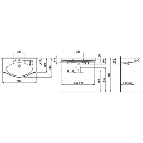 Раковина накладна Laufen PALACE 90x51 см + тримач для рушника, H8127020001041