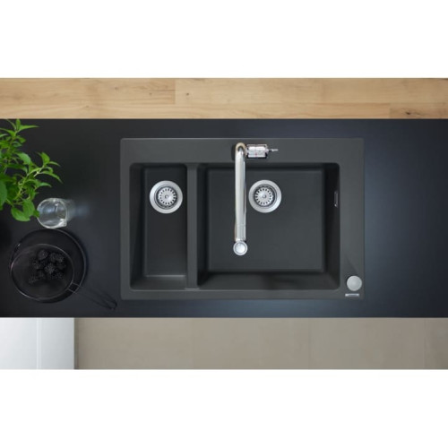 Кухонная мойка Hansgrohe S510-F635 77х51 на две чаши 18/45 Graphiteblack Silicatec, 43315170