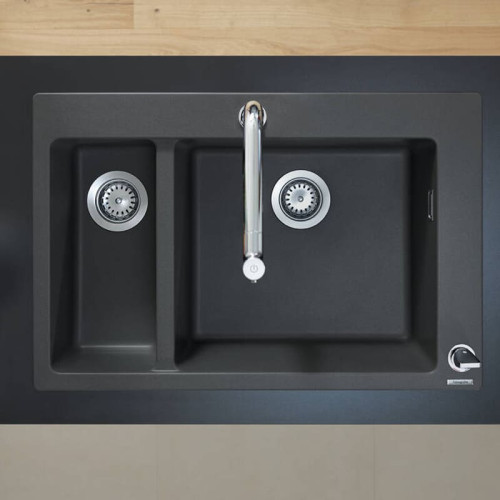 Кухонная мойка Hansgrohe S510-F635 77х51 на две чаши 18/45 Graphiteblack Silicatec, 43315170