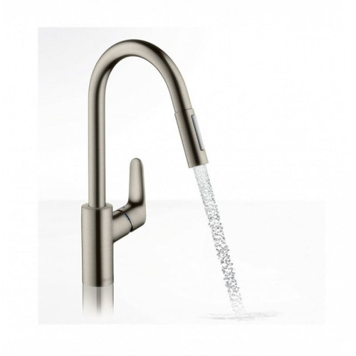 Змішувач для кухні Hansgrohe Focus 31815800 з висувним виливом, колір (нержавіюча сталь, матовий)