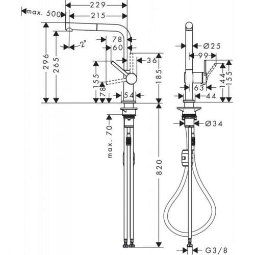 Смеситель с выдвижным душем Hansgrohe TALIS M54 сталь, 72808800