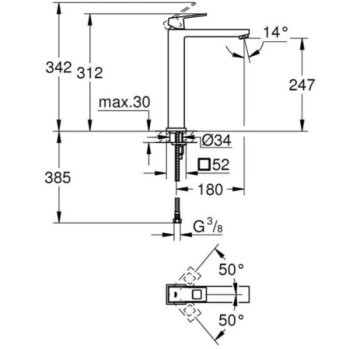 Змішувач для умивальника Grohe EuroCube 23406000, високий