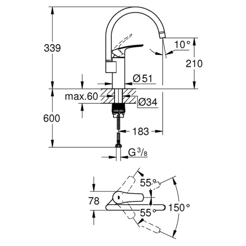 Смеситель для мойки Grohe EUROSMART New, 33202003