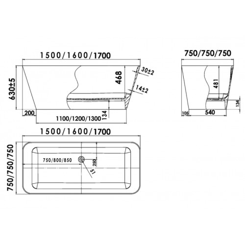 Ванна отдельностоящая каменная Amidicon Atlant 150x75 см