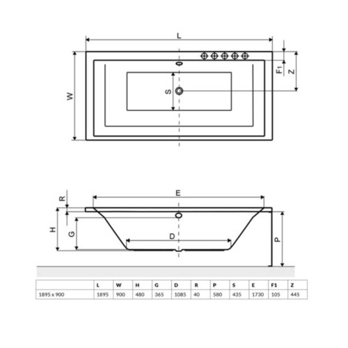 Ванна акрилова RADAWAY ITEA 190x90 + ніжки + сифон WA1-28-190x090US
