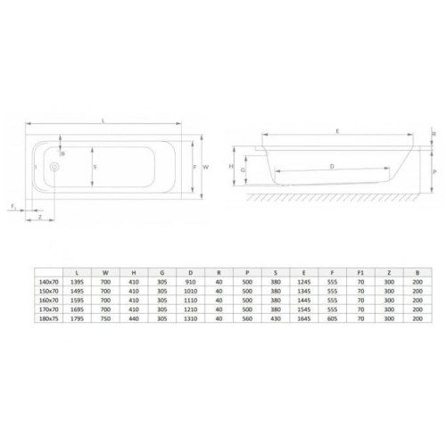 Ванна RADAWAY Mia 170x70 з ніжками, WA1-50-170x070S + сифон R135L