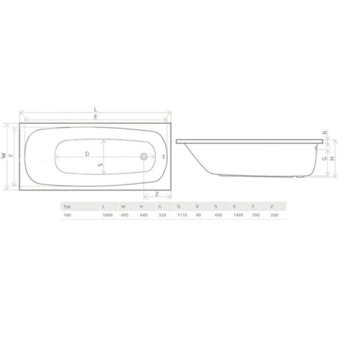 Ванна акрилова RADAWAY Tesalia 170x75 + ніжки + сифон R315L, WA1-06-170x075US