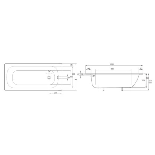 Ванна Smavit Cassia 150 x 70 прямоугольная, без ножек, 221001