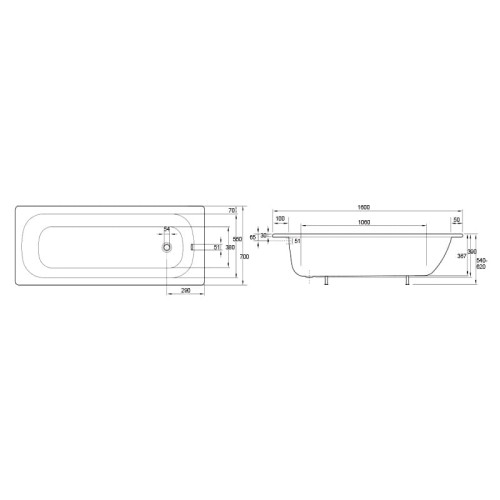 Ванна Smavit Cassia 160 x 70 прямоугольная, без ножек, 221002