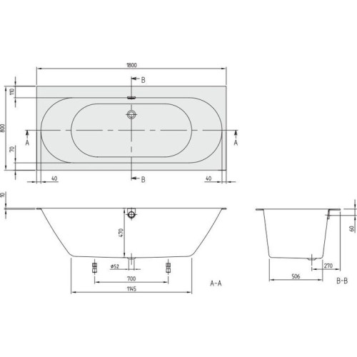 Ванна кварилова Villeroy&Boch Oberon 2.0 180x80 см + панель + сифон, UBQ180OBR2DV-01