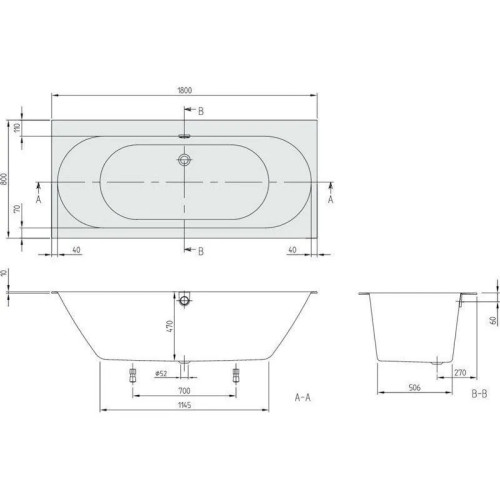 Ванна кварилова Villeroy&Boch Oberon 2.0 180x80 см + панель + сифон, UBQ180OBR2DV-01