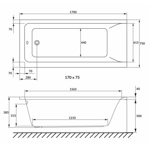 Ванна VOLLE Solo 170x75 cм без ніжек 1210.001775