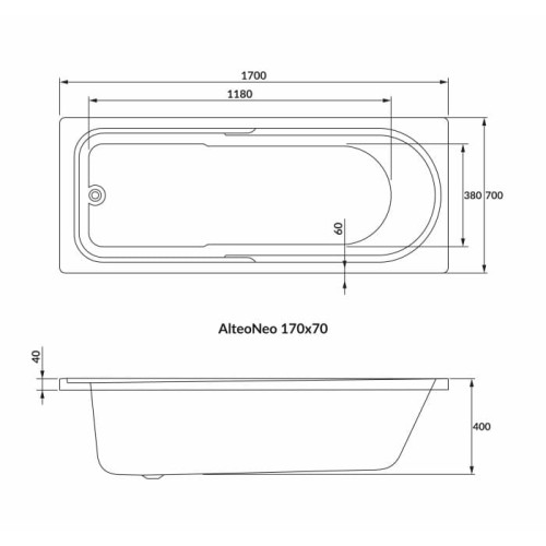 Ванна VOLLE ALTEA Neo 170x70cм без ніжек, 1228.001770
