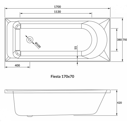 Ванна VOLLE FIESTA Neo 170x70x42 см акрилова 1234.001770