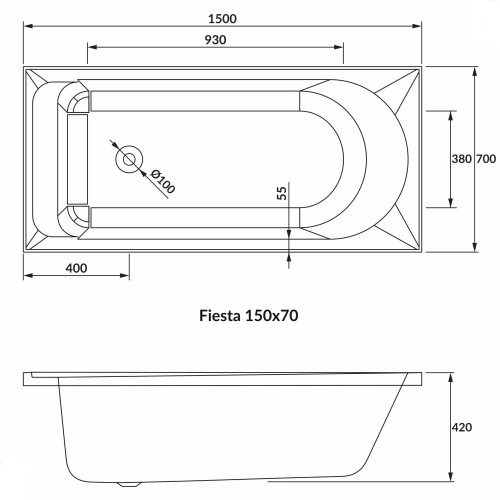 Ванна VOLLE FIESTA Neo 150x70x42 см акриловая 1234.001570
