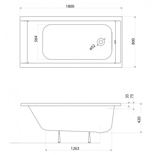 Ванна KOLO SUPERO 180x80 см + ножки, 5362000