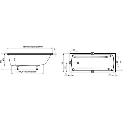 Ванна акрилова RAVAK CLASSIC II 120 x 70 CC11000000